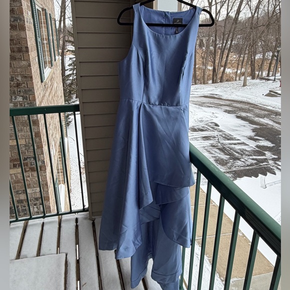 🆕 🦋Adrianna Papell Blue Frost Mikado High Low Gown Fit&Flare Dress Size 16 Party - Picture 4 of 17